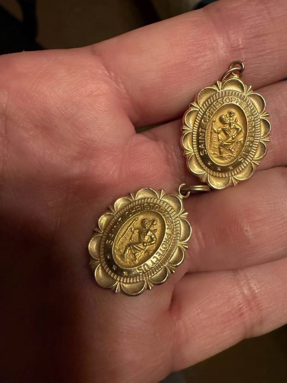 Gold Saint Christopher Medallion Bracelet Charm - Women's Religious Jewelry